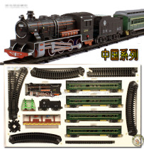 China classic black steam locomotive green car simulation electric track train model toy set