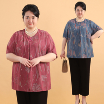 Plus fat special size mother middle-aged womens short sleeve T-shirt fat mother summer clothes 200 Jin coat fat lady suit
