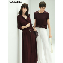 COCOBELLA temperament elegant texture burgundy shirt skirt womens autumn casual long-sleeved dress FR106