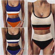 Color Patchy Striped bikini High Waist Split Swimsuit Simple bikini European and American Triangle Thread Swimsuit