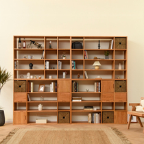 Nordic Cherry Wood Full Wall Custom Bookshelf Plaid Cabinet Solid Wood Log Show Floor Cabinet Shelve Combined Bookcase