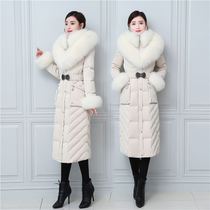 Slim thickened fur real fox big hair collar shiny no-wash down jacket womens long over-the-knee 2021 winter new