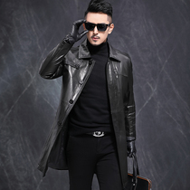Leather leather clothing men long Haining lapel young handsome high-end goat leather jacket windbreaker coat tide thin