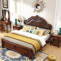American solid wood double bed European light luxury leather soft bed 1 8 meters villa luxury retro bedroom wedding bed