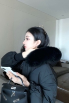 JoyingFeng (life down) big hair collar white duck down slim down jacket female winter small man waist