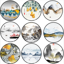 New Chinese Art Glass Round Entrance Decorative Painting Living Room Wall Lucky Feng Shui Zen Landscape Chinese Style