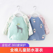 Childrens gown waterproof anti-dirty baby long sleeve cotton autumn and winter thick female male baby eating painting apron reverse wear