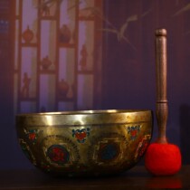 Tibetan old bronze ware hand-engraved painting color Buddha sound bowl six-character Mantra medicine Buddha bowl tantric Buddhist supplies