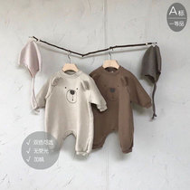 Baby autumn and winter clothes Korean version of clothes cartoon cute ha clothes male baby long sleeve plus velvet warm jumpsuit climbing tide tide