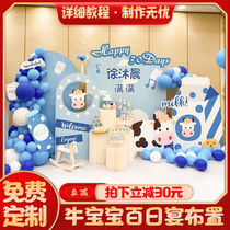 Niu Baobao 100 days full moon 100 days banquet one year birthday decoration scene Childrens balloon party background wall
