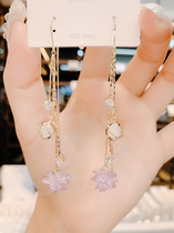 Ice crystal flower earrings Opal long tassel ear line temperament fashion Japan and South Korea s925 silver needle design drop earrings