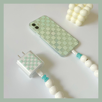 The chess lattice charger protective sheath of ash normal nice is suitable for iPhone12 11 fast-charge data line string beads