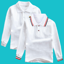 Pure Cotton Children White Shirt Boy School Uniform Women Long Sleeve T-Shirt Polo Shirt Primary School Kids White Spring Autumn Beat Bottom Short Sleeve T
