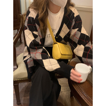 Wild brother not wild Lingge sweater cardigan spring and autumn 2021 New loose V collar long sleeve lazy sweater coat women
