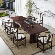 Solid wood tea table and chair combination Office large board tea table Simple modern Chinese tea table Whole board irregular tea table