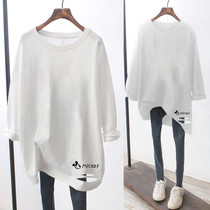Pregnant Woman Autumn Clothing Han Version Long Sleeve Blouse Loose Large Code Pure Cotton Pregnant Woman T-Shirt Woman Mid-Beat Undershirt Spring Fall