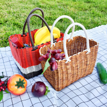 Basket basket rattan weaving weaving shopping props outdoor outing picnic supplies a full set of net red portable ins