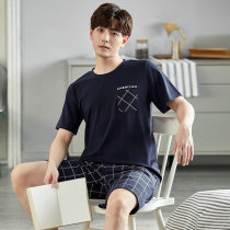 Pajamas Mens Summer Cotton Shorts Shorts Loungewear Mens Loose Plus Size Casual Cotton Thin Set