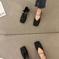 French Christy Kathy flat bottom black commuter single shoe woman 2022 new spring square head small leather shoes