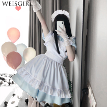 Fresh pink blue maid uniform seduction mood cute little fairy dress summer cos maid student suit