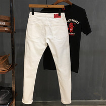 White high-end casual mens jeans 2021 Autumn New Tide brand elastic slim feet long pants thin