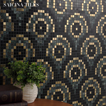 Simple dark green marble metal mosaic puzzle tile bathroom hotel balcony bar wall tiles