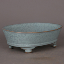 Song Ru kiln green glaze open piece large four-legged daffodil pot flower pot antique porcelain antique home furnishings