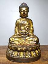 Folk collection of old pure copper gilt-gold Buddha Statue Shakyamuni Tathagata Buddha please worship the Buddha statue ornaments