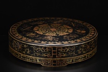 Folk collection Old wood tyre lacquerware box Large size wood tyre sketching gold lacquerware Dark Eight Immortals containing box