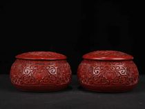 Folk Collection Old and red lacquered ware jade Hall Fugui Go Jar Pendulum pair A pair of diameter 14 cm