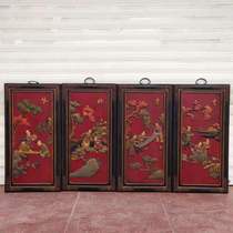 Folk Collection Old and Old Lacquer Screen Four Screens < Qin Chess Painting > Four Cabinet Hanging Screen Collection Pendulum Pieces