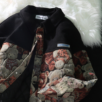 JWNEED ancient embroidered bear thick cotton-padded clothes men and women winter ins national tide minority design couple jacket