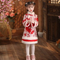 Hanfu girls winter dress cheongsam Chinese style dress thickened Tang dress New year dress dress dress dress New year childrens dress women