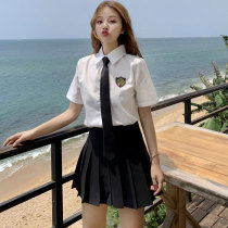 jk uniform skirt College style Junior high school student suit Summer badge tie White shirt pleated skirt two-piece set