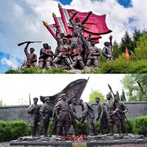  Artificial sandstone round carving character Red Army FRP imitation copper red revolutionary culture clean government campus relief