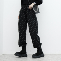 Design sense Harlem pants women Spring and Autumn loose letter pants black casual pants high street ins Tide pants