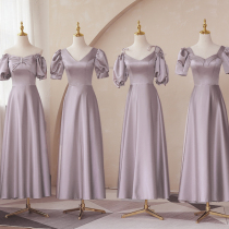 Bridesmaid uniform niche senior satin 2021 new purple fairy can wear sister Group dress thin winter