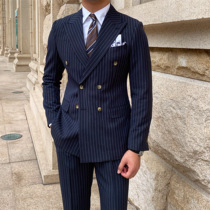 Mr. Lusan made his own British Gaoding light luxury slim striped suit light ripe suit light ripe suit two-piece Korean version of Tide Man