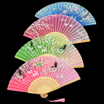 Fan Summer ancient style folding fan Children Hanfu Chinese style Cheongsam Fairy retro classic dance fan Portable small folding fan