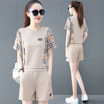 Sportswear suit womens summer 2021 new fashion thin plaid ice silk short-sleeved shorts casual two-piece set