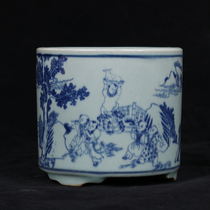 Imitation Manwan Calendar Green Flower Baby Drama Characters Veins Three Foot Small Incense Stove Pen Wash Vat Jingdezhen Antique Porcelain Ancient Play Collection