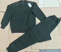Fleece velvet pants pine branch green mens zipper velvet pants suit outdoor autumn and winter cold protection warm fleece cardigan