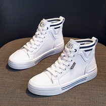  Leather high-top white shoes womens 2021 new womens shoes burst all-match spring and autumn student flat casual board shoes