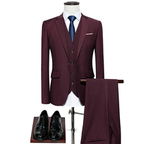 Suit mens suit Casual formal Korean slim professional suit Dark wine red plus size best man unity wedding suit