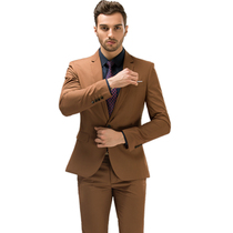 Coffee Korean star same suit three-piece set slim non-iron special size fat man wedding suit suit suit men
