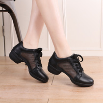 Dance Shoes Women Soft Bottom Summer New Square Dance Women Shoes Genuine Leather Mesh Surface Water Soldiers Fashion Breathable All Season Dancing Shoes