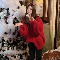 Sweater women 2021 New Korean style wear lazy New Year red knitted cardigan coat women thick