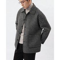 China map double-sided mens jacket woolen coat short wool cashmere thousand bird grid woolen mens coat