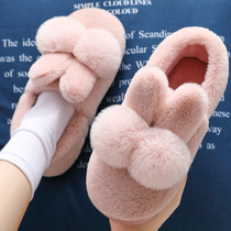 Winter cotton slippers womens bags and couples home non-slip plus velvet thickened cute dormitory fur slippers women wear