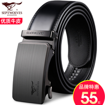 Seven Wolves Leather Strap Men Genuine Leather Automatic Buckle Belt Tide 2021 New Pure Bull Leather Upscale Branded Pants Strap
